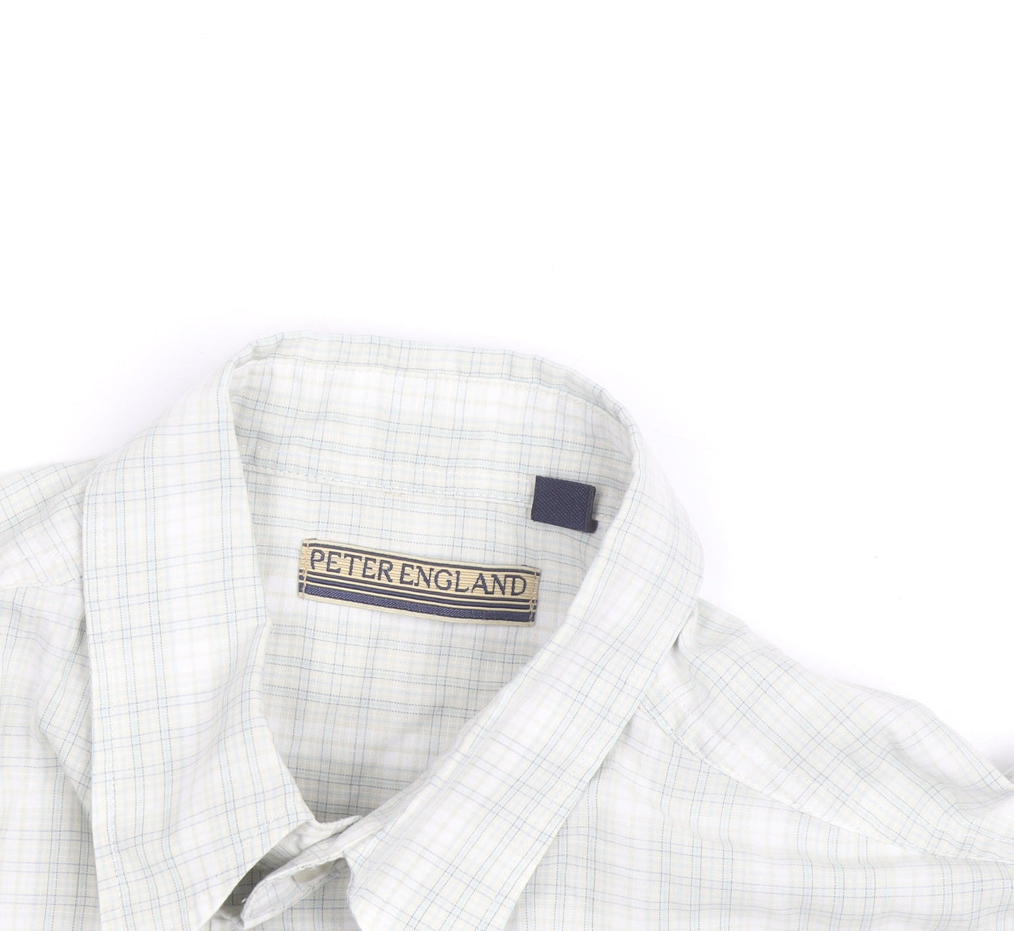 Peter England Men's Beige Check Short Sleeve Button-Up Shirt M
