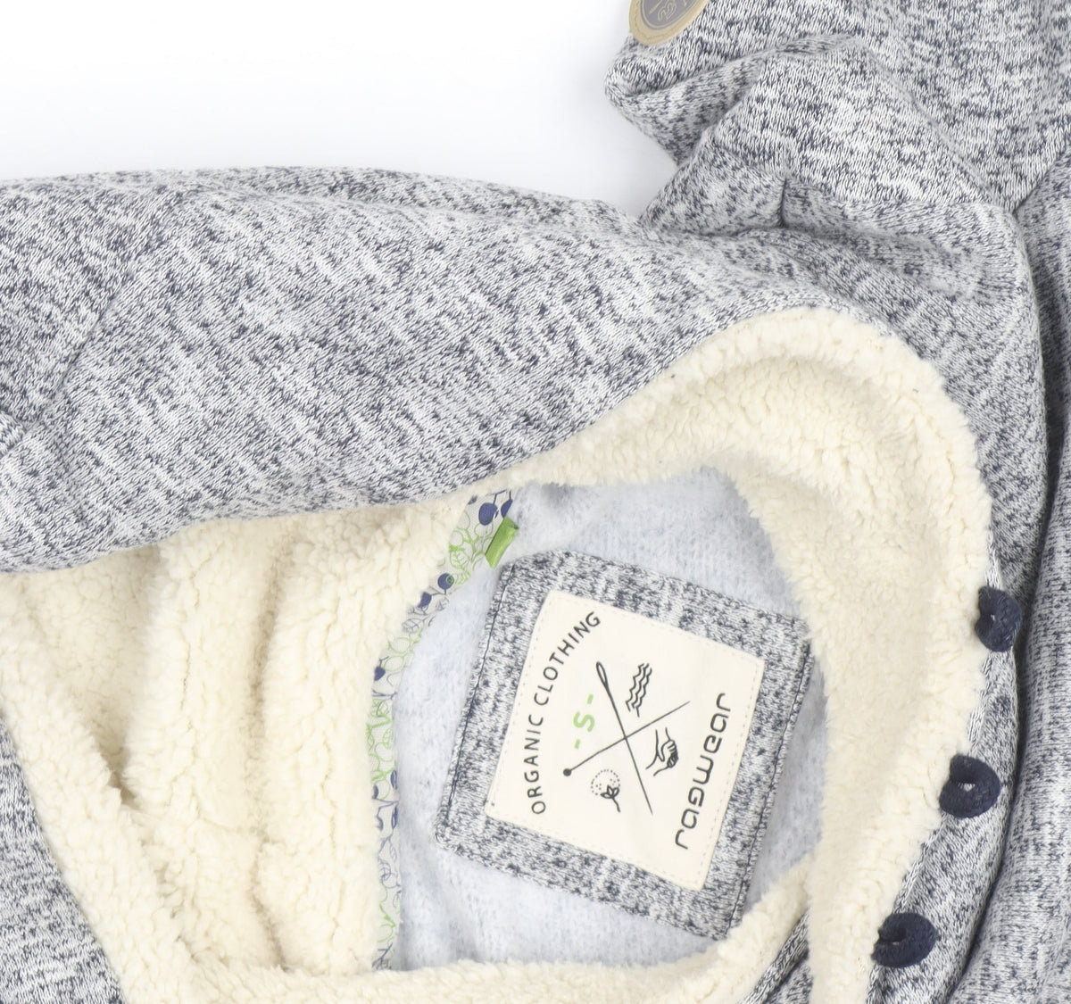Ragwear Women’s Grey Button Neck Hooded Pullover Sweatshirt S