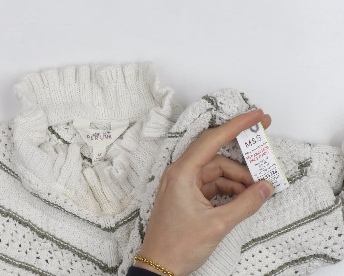 Marks & Spencer Per Una Women White Roll Neck Knit Jumper Size 18