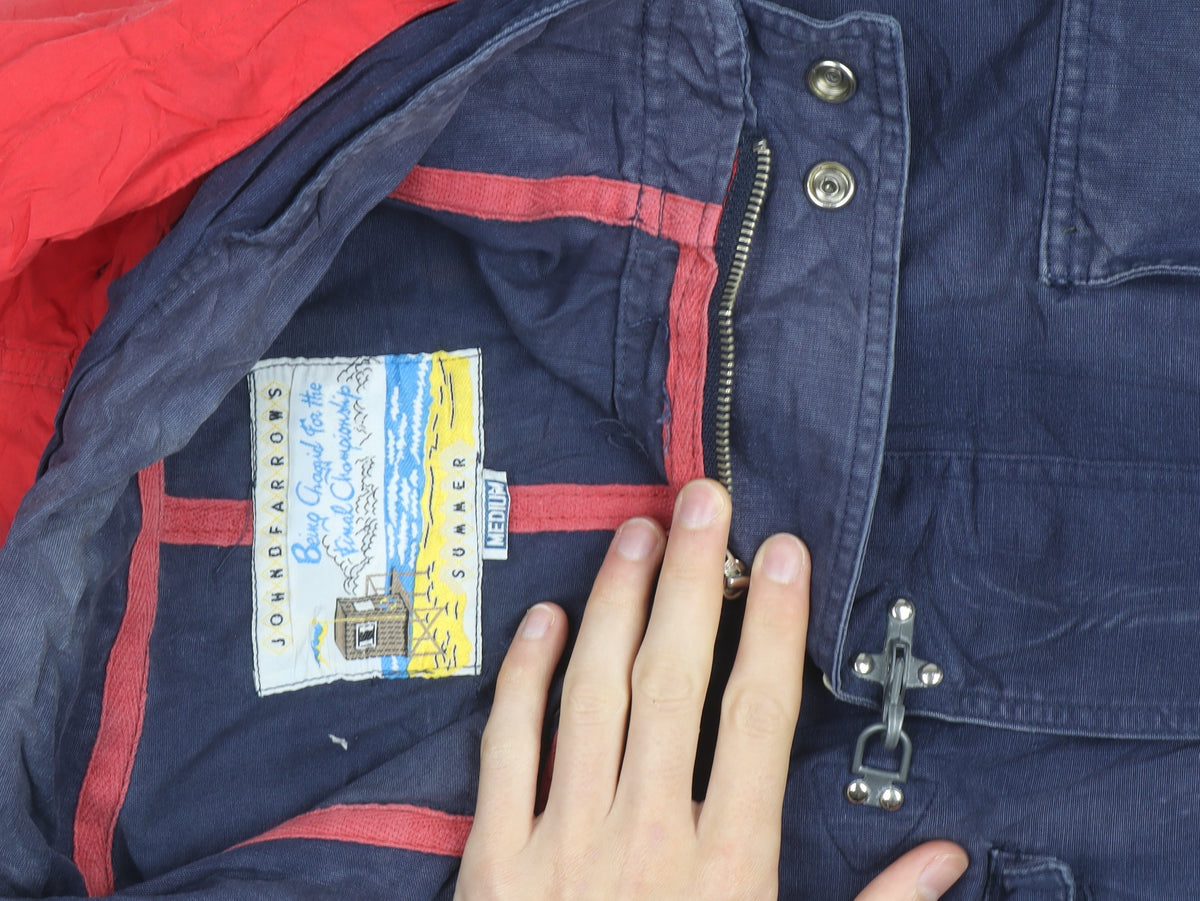 John D Farrow’s Men’s Blue Red Hooded Parka Jacket Medium Cotton Casual