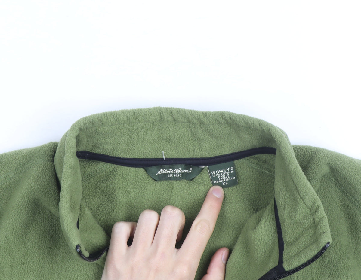 Eddie Bauer Women's Green Fleece Full Zip Hiking Jacket Size XL