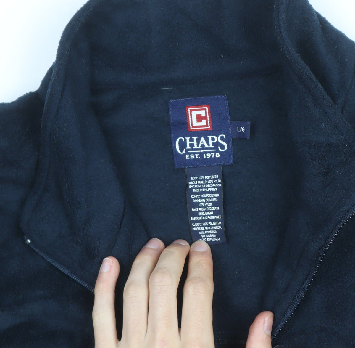 Chaps Men's Navy and Orange Full Zip Fleece Sweatshirt Size L