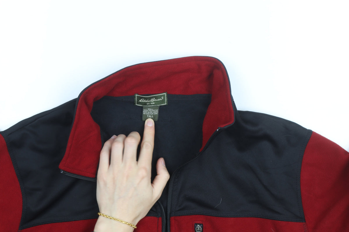 Eddie Bauer Mens Red Black Fleece Full Zip Sweatshirt XL Tall