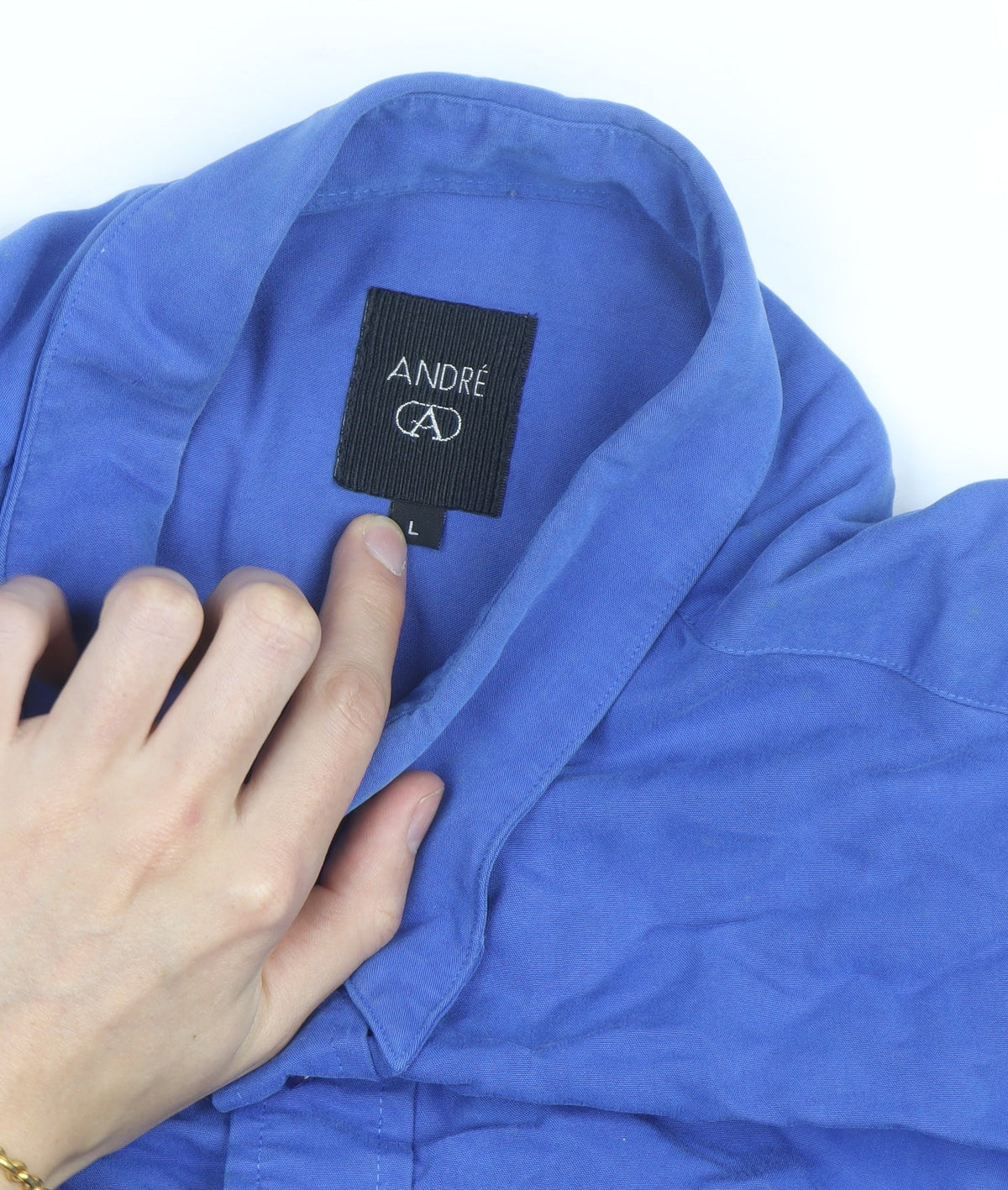 André Men's Blue Long Sleeve Regular Fit Button-Up Shirt Size L