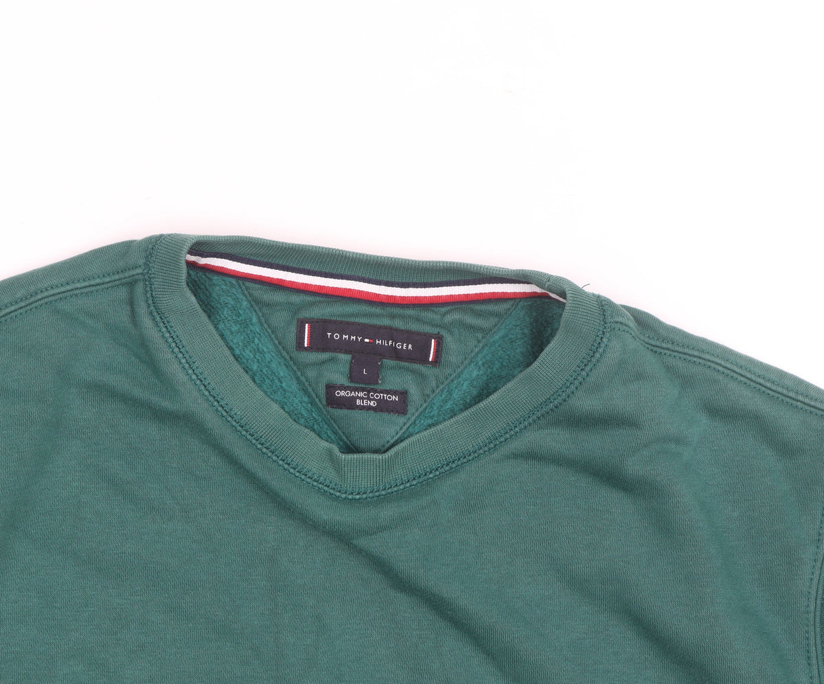 Tommy Hilfiger Men's Green Logo Crew Neck Pullover Sweatshirt L