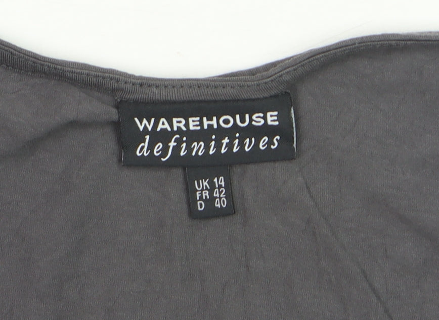 Warehouse Women Grey Long Sleeve Cotton Stretch Scoop T-Shirt UK 14