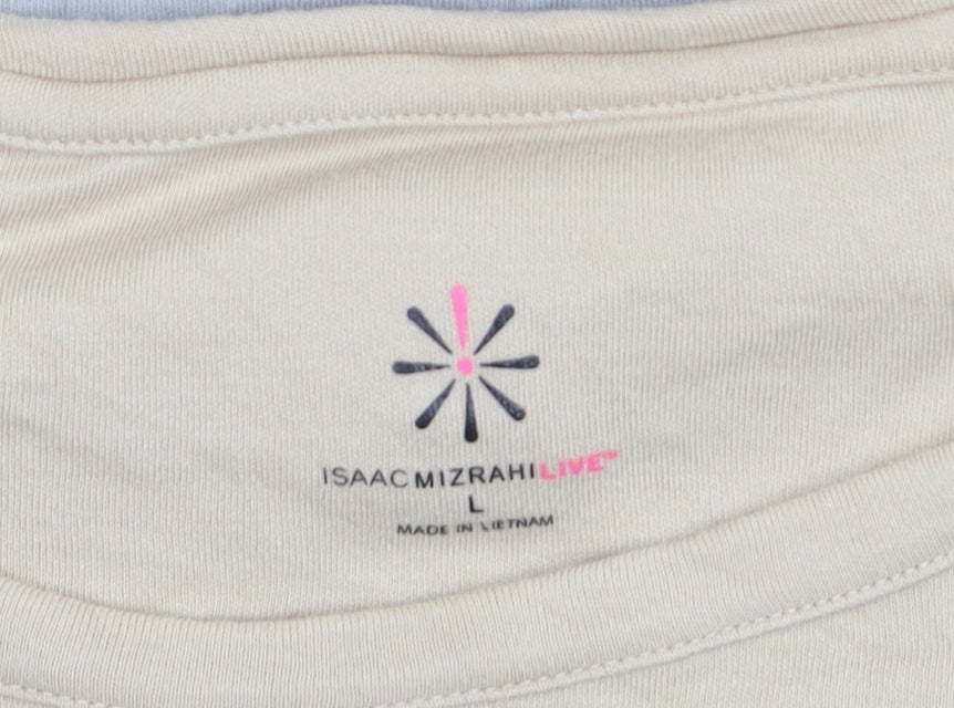 Isaac Mizrahi Live Women Beige Striped Cotton Long Sleeve T-Shirt L
