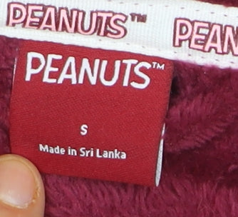 Peanuts Women Burgundy Full Zip Hoodie Small Plush Snoopy S Logo