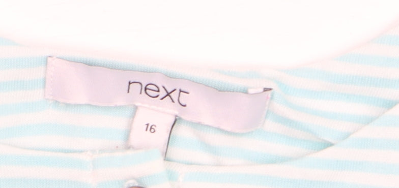 Next Women Blue Striped Tank Top Size 16 Cotton Blend Button Front