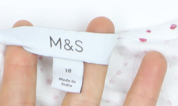 Marks & Spencer Womens White Red Polka Dot Cotton 3/4 Sleeve T-Shirt Size 18