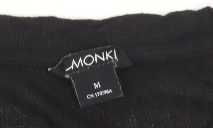 Monki Women Black Basic Cotton Short Sleeve T-Shirt L