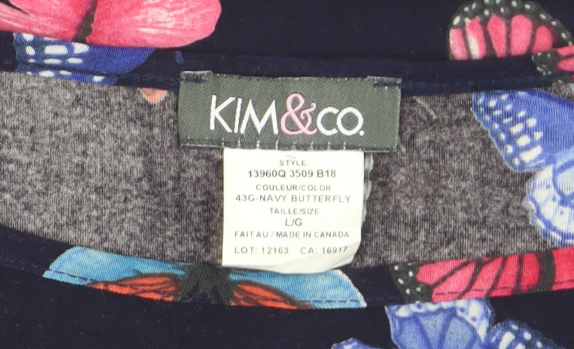 Kim & Co Womens Blue Butterfly Print 3/4 Sleeve Tunic Blouse Size L