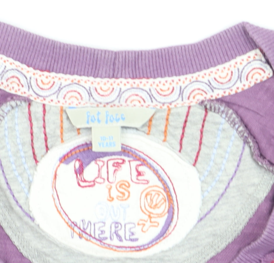 FatFace Girls Purple Wrap Cotton Jumper 10-11 Years Long Sleeve Casual