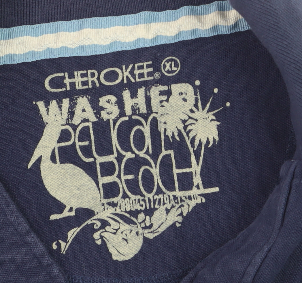 Cherokee Men’s Blue Cotton Polo Shirt XL Beach Logo