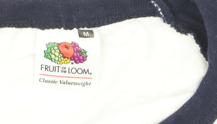 Fruit of the Loom Men's White Navy Music Graphic Long Sleeve Top M