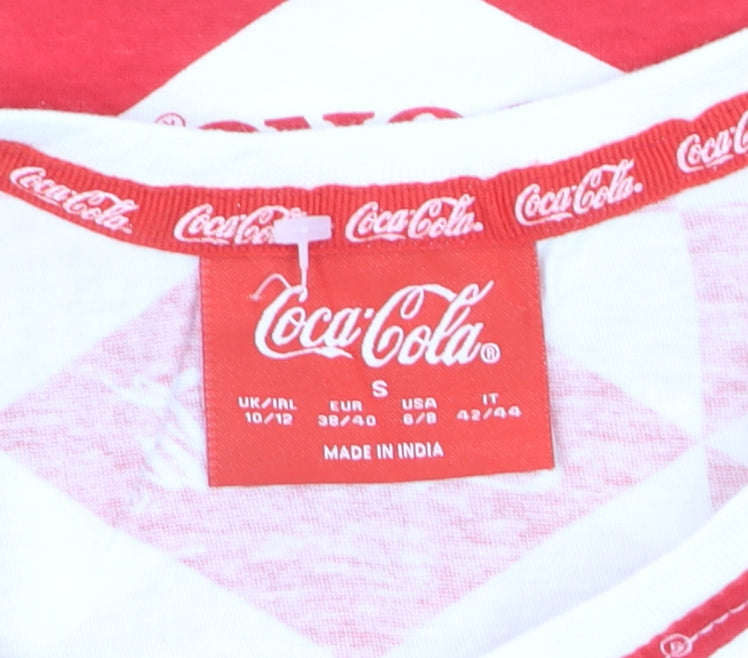 Coca-Cola Women's Red White Geometric Logo T-Shirt Size S