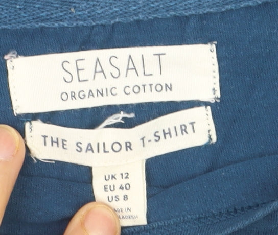 Seasalt Women Blue Striped Organic Cotton Short Sleeve T-Shirt UK 12