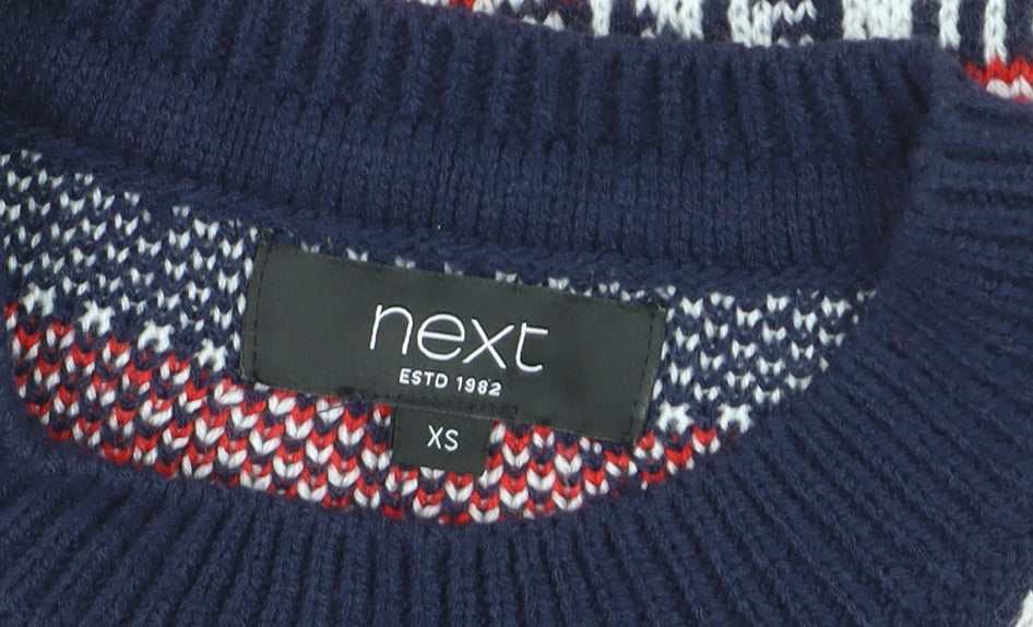 Next Men’s Blue Christmas Fair Isle Jumper XS Crew Neck Knit