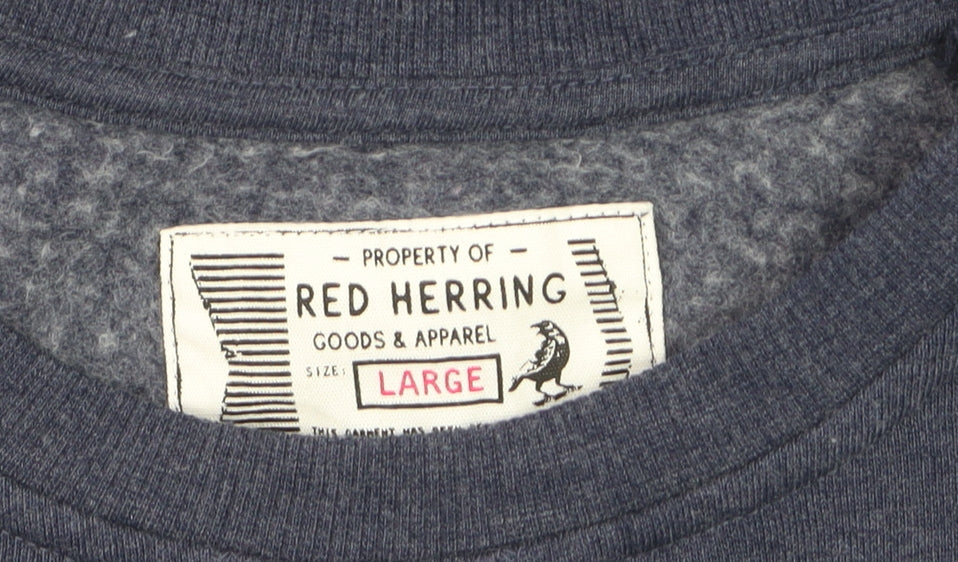 Red Herring Men's Blue Large Graphic Cotton Pullover Jumper