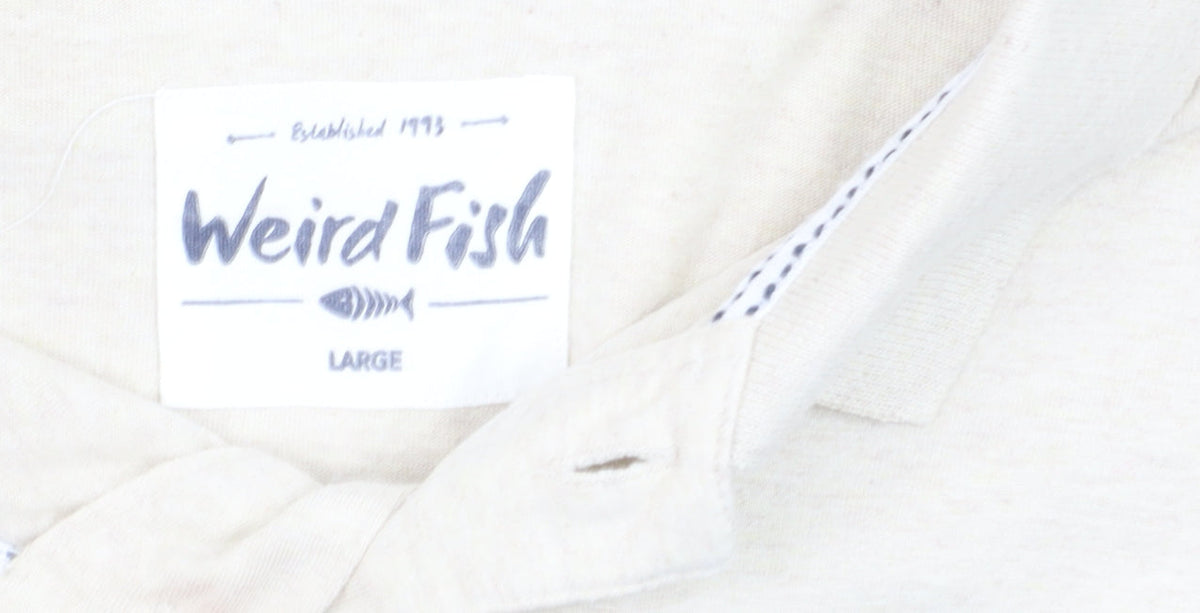 Weird Fish Men's Beige Striped Long Sleeve Cotton Button-Up Shirt Size L