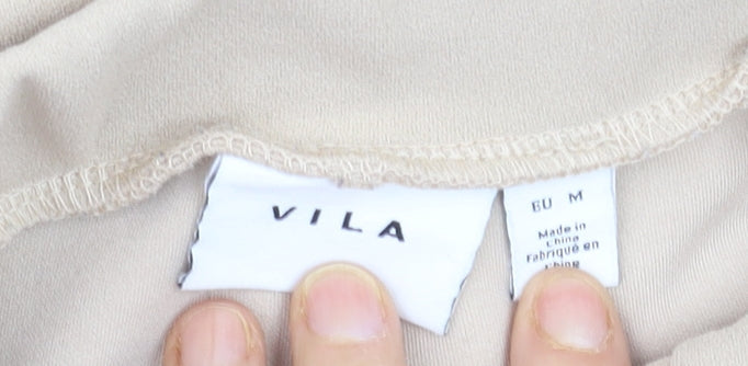 VILA Women’s Beige Wide-Leg Jersey Trousers Size M