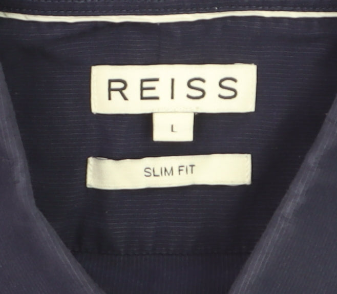 Reiss Men's Navy Slim Fit 100% Cotton Long Sleeve Dress Shirt Size L