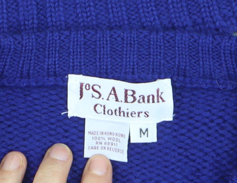 Jos. A. Bank Men's Blue Wool Ski Fair Isle Crew Neck Jumper M