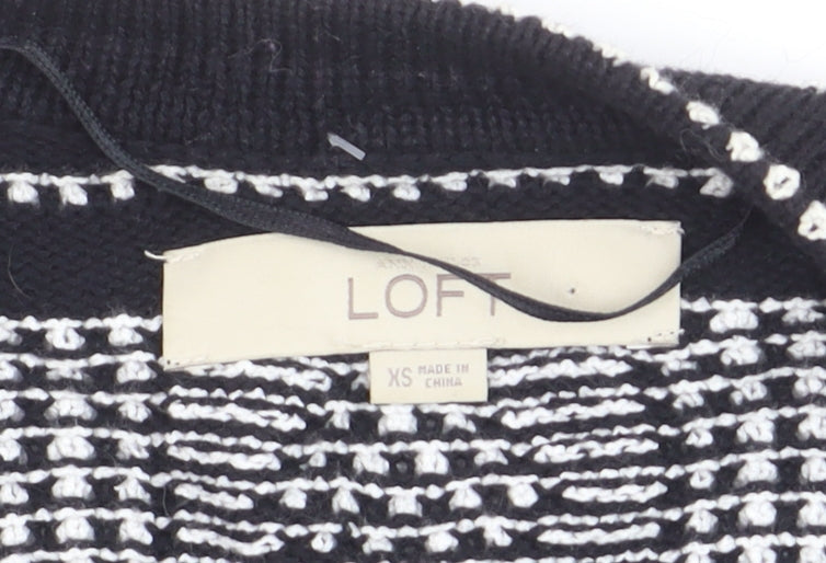 LOFT Women's Black Geometric Knit Cardigan XS Cotton