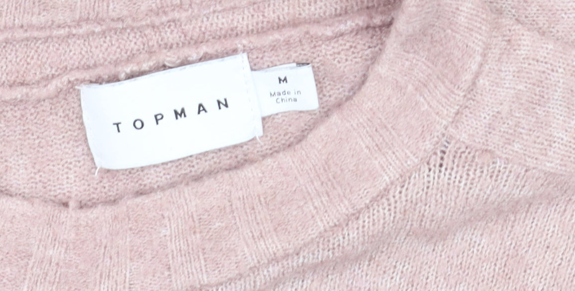 Topman Men Pink Wool Blend Crew Neck Jumper Size M Casual Knitwear