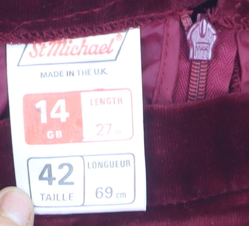 Marks & Spencer Womens Red Velvet A-Line Skirt Size 14