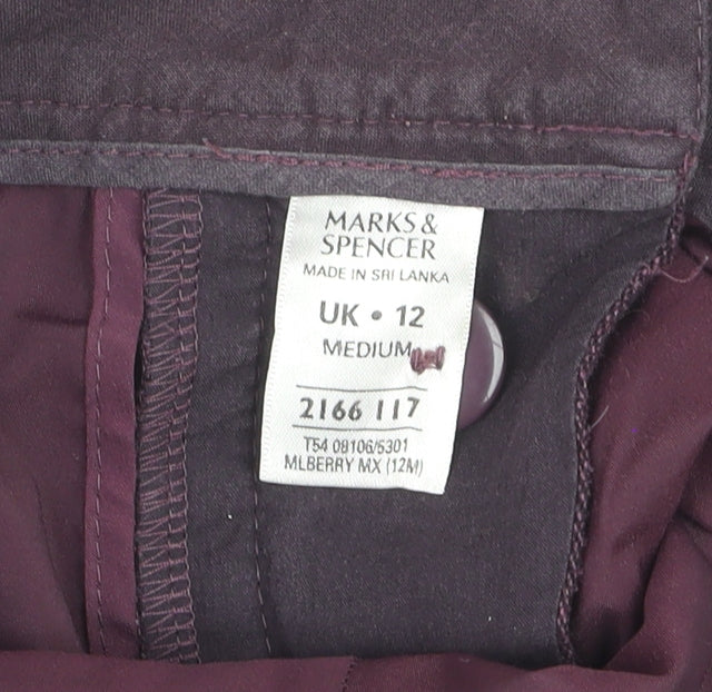 Marks and Spencer Womens Purple Wool Wide-Leg Trousers Size 12