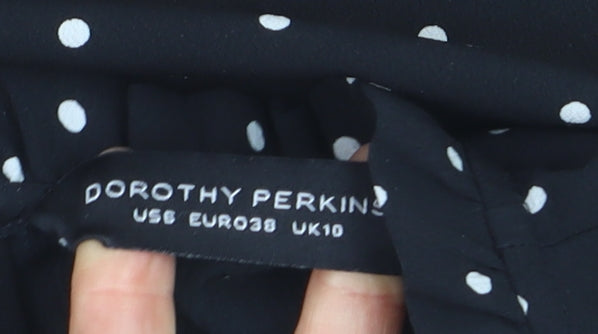 Dorothy Perkins Women Black Polka Dot Long Sleeve Blouse UK 10