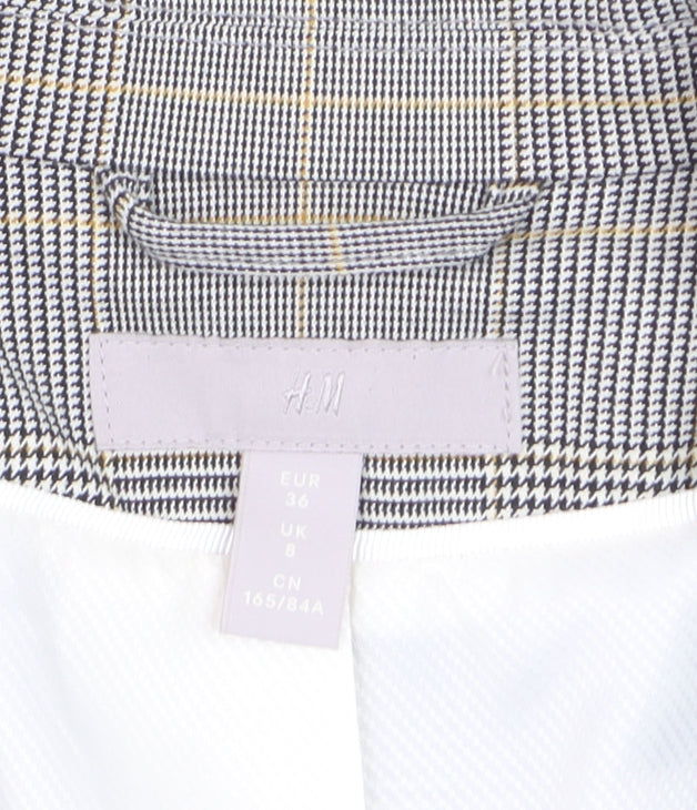 H&M Women Grey Check Blazer UK 8 Tailored Single-Breasted Jacket