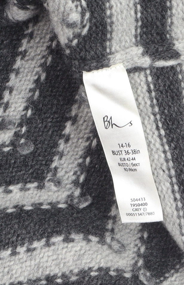 BHS Women’s Grey Roll Neck Wool Pullover Jumper Size 14-16