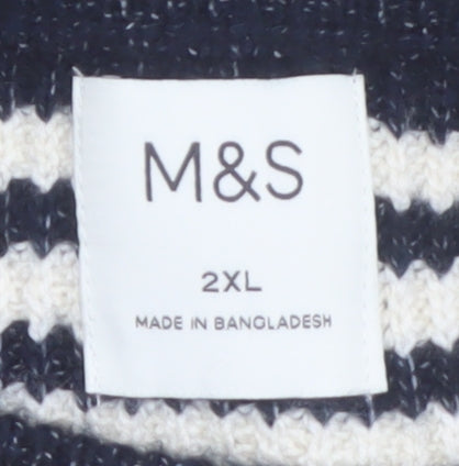 Marks & Spencer Men's Blue Striped 2XL Crew Neck Pullover Jumper