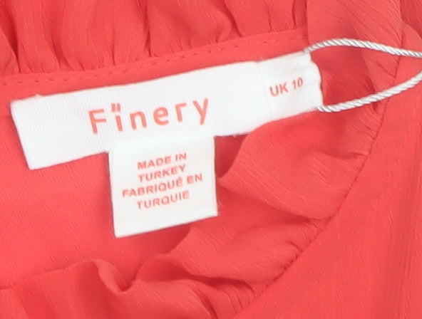Finery Women Red Midi Fit & Flare Puff Sleeve Ruffle Dress UK 10