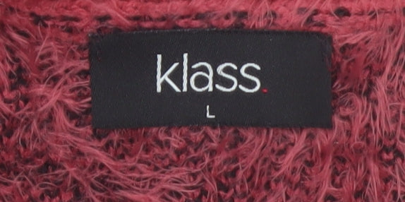 Klass Womens Red Black Fair Isle Fuzzy Pullover Jumper Size L