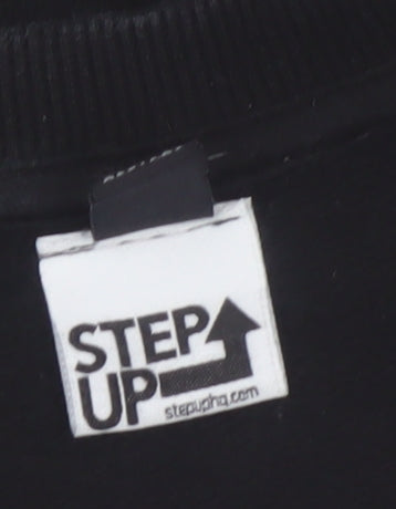 Step Up Mens Black Graphic Polar Bear Sweatshirt M - Organic Cotton Pullover