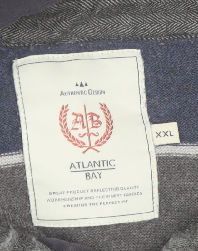 Atlantic Bay Men's Blue Striped Collared Henley Jumper 2XL