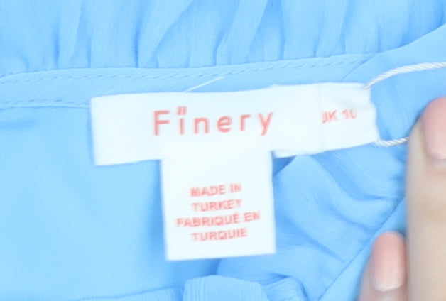 Finery Women Blue Midi Fit & Flare Dress UK 10 Short Sleeve Ruffle