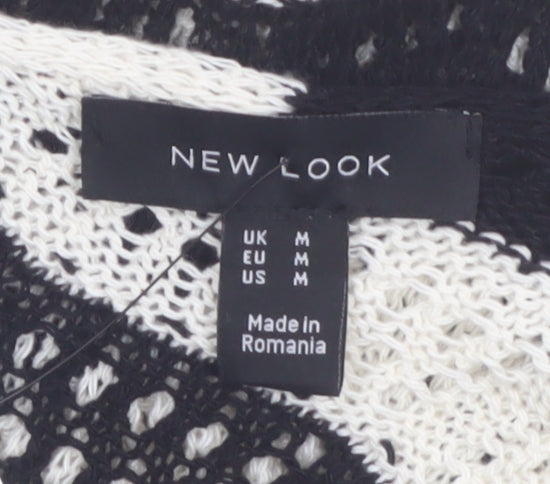 New Look Women’s Black Beige Crochet Knit Midi Slip Dress Size M
