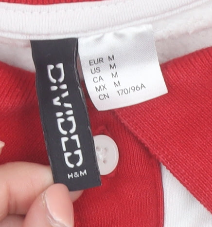 H&M Men’s White Red Montreux Graphic Collared Henley Sweatshirt M