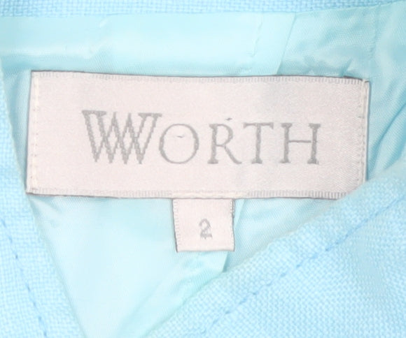 Worth Women Blue Linen Suit Jacket Size 2 Classic Tailored Blazer