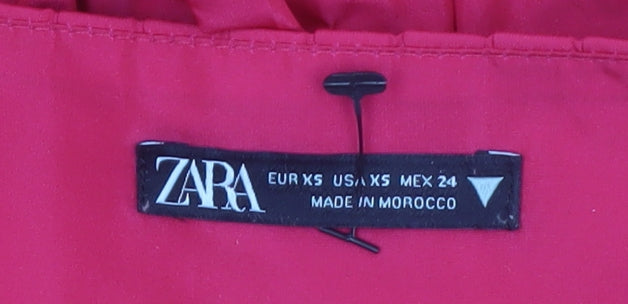Zara Women Red A-Line Puff Sleeve Short Pleated Dress XS