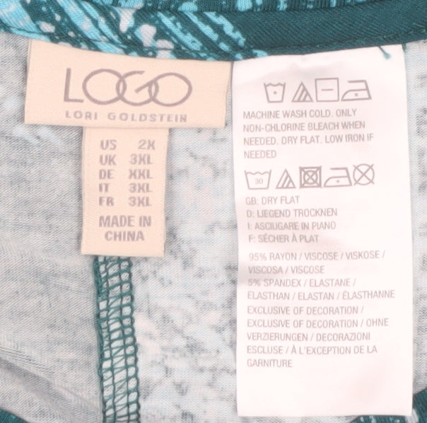 Logo by Lori Goldstein Womens Blue Check Lace Hem Tunic Top 3XL