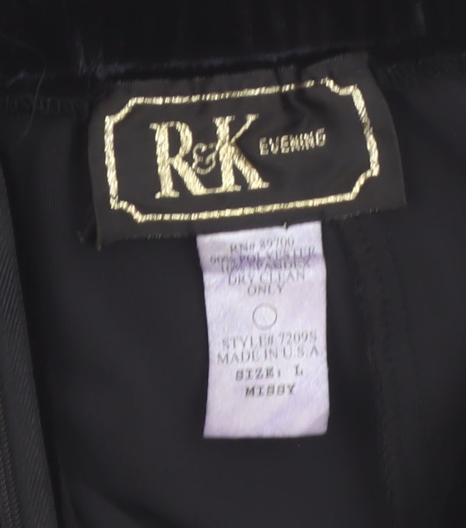 R&K Evening Women’s Black Velvet A-Line Knee Length Skirt L