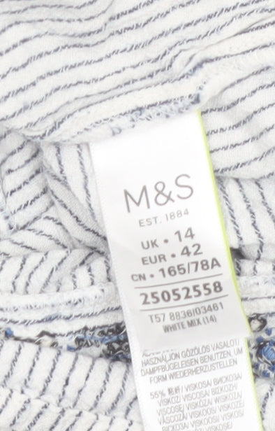 Marks & Spencer Women White Striped A-Line Knee Length Skirt Size 14
