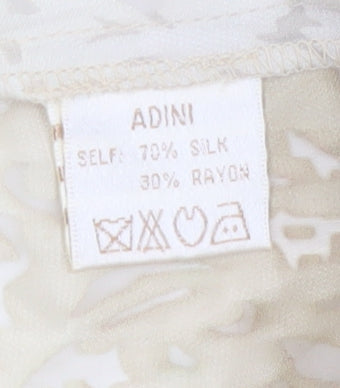 Adini Women’s Beige Silk Kimono Style 3/4 Sleeve Sheer Blouse M