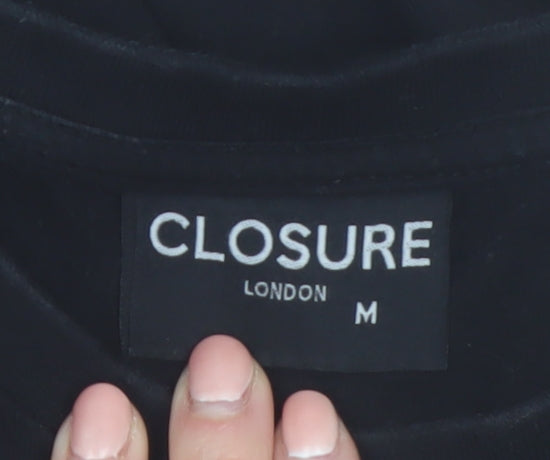 Closure London Men’s Black Graphic Logo T-Shirt Size M Cotton Crew Neck