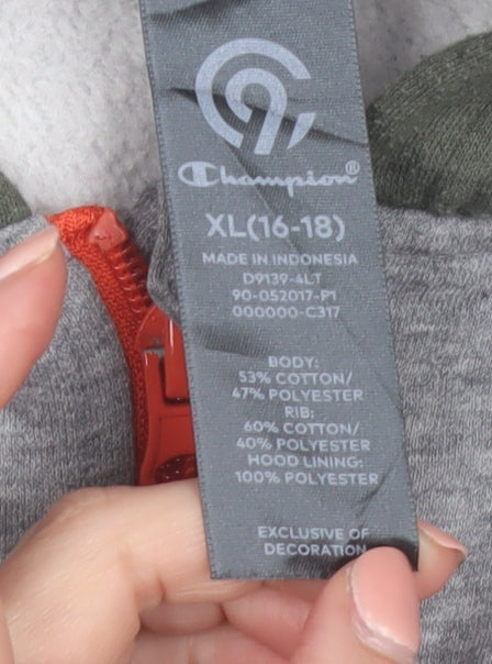 Champion Womens Grey Green Full Zip Hoodie XL 16-18 Casual Cotton Blend